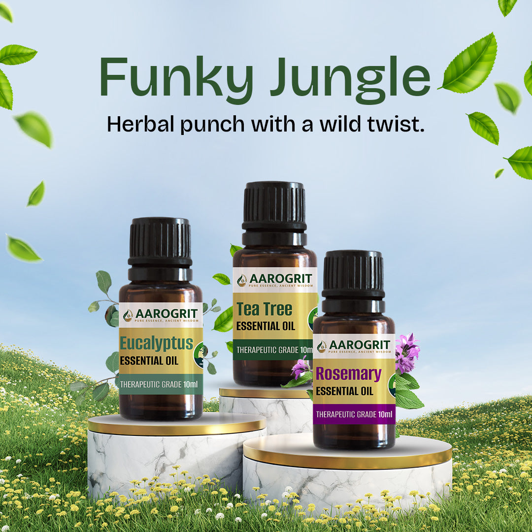 Funky Jungle – Eucalyptus, Rosemary & Tea Tree Essential Oil Combo for Detox & Immune Support